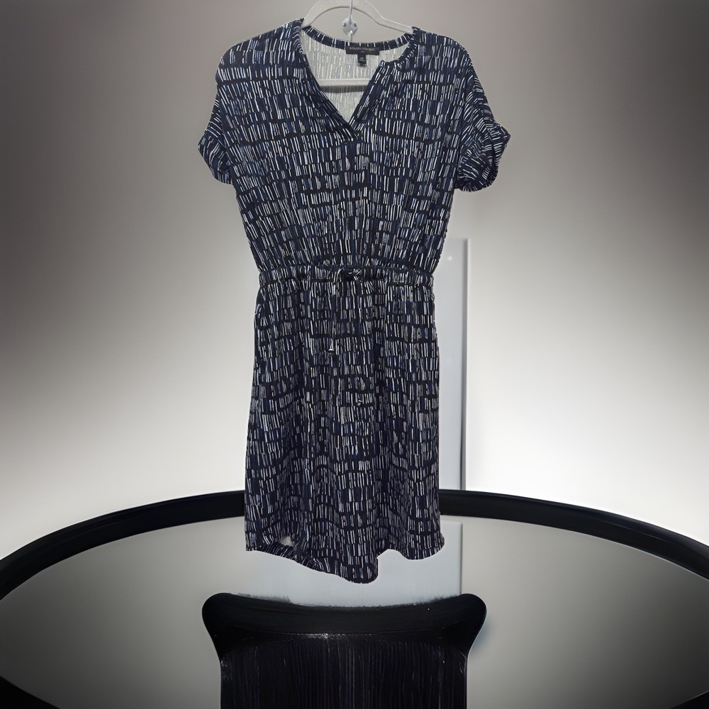 Banana Republic Women's Knee Length Dress Sz XS Short Slv Elastic Waist Tie #39‎